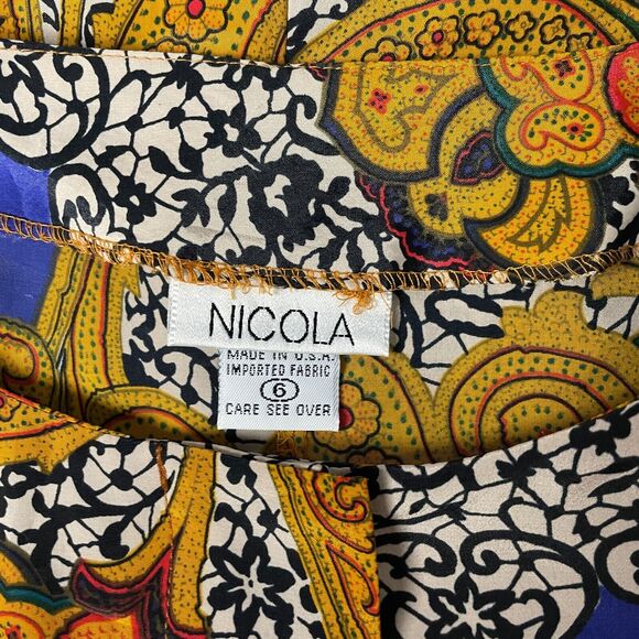 Vintage Blouse Size 6 Gold Purple Paisley Art Print Secretary Button Boho 90s - Picture 8 of 13